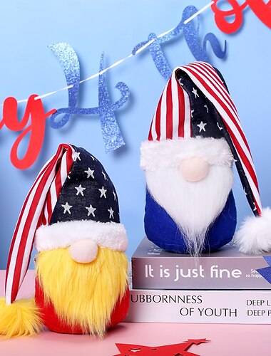  Set van 2 gestreepte dwergpoppen zonder gezicht, Rudolf-poppen, decoratie voor Independence Day