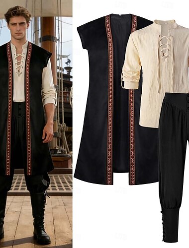  Middeleeuws Renaissance Fancy kostuum Piraat Viking Kostuum Voor heren Piraat Halloween Carnaval Prestatie LARP Ren Faire Volwassenen Ves Hemd Broeken