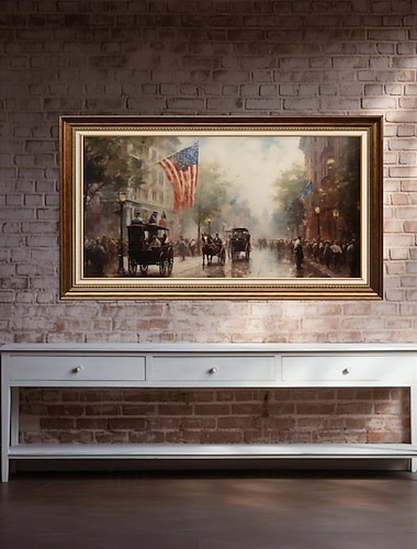  Handgemaltes Ölgemälde auf Leinwand, Wanddekoration im Retro-Stil, Architektur-Straßenszene, amerikanische Straßenlandschaft, gerollt, rahmenlos, ungespannt