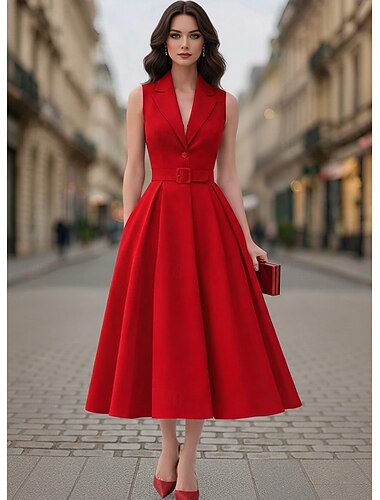  Mujer Vestido blazer Vestido de esmoquin Corte A Negocio Formal Invitado a la boda Crepé elástico Elegante Formal Sin Mangas Vestido Midi Longitud midi Solapa de Muesca Recto 1 botón