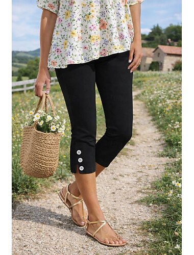  Dame Tynn kinesisk 3/4 ben Koselige leggings Fritid Strømpebukser Kalv lengde Naturlig عادي Delt Hurtigtørkende Myk Bekvem Feriereise Fritid / hverdag Svart Hvit Sommer Mager