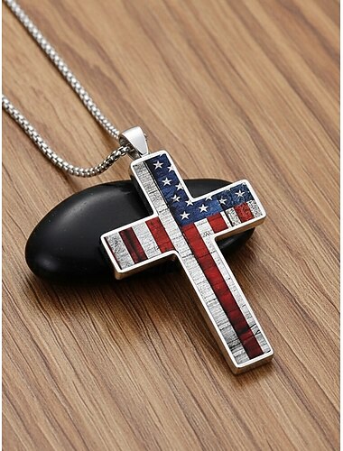  Verenigde Staten 250e Verjaardag Heren Rvs Amerikaanse Vlag Kruis Hanger Ketting Duurzaam en Stijlvol Perfect voor Onafhankelijkheidsdag Amerikaanse en Casual Dagelijkse Draag