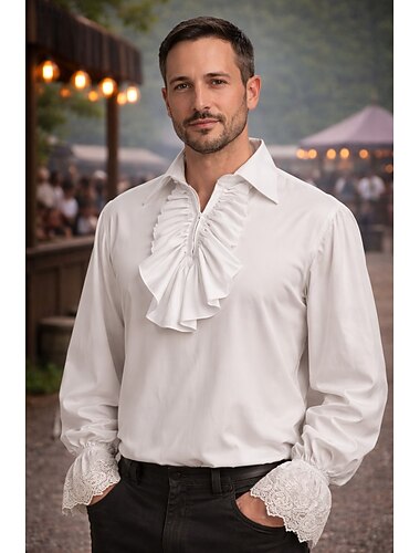 Vitoriano Medieval Renascentista Fantasia fantasia Camisa Vampiros Pirata Traje Real Renda Frufru Com Babados Fantasia Homens Pirata Fantasia Real Dia Das Bruxas Carnaval Baile de Máscaras Festa