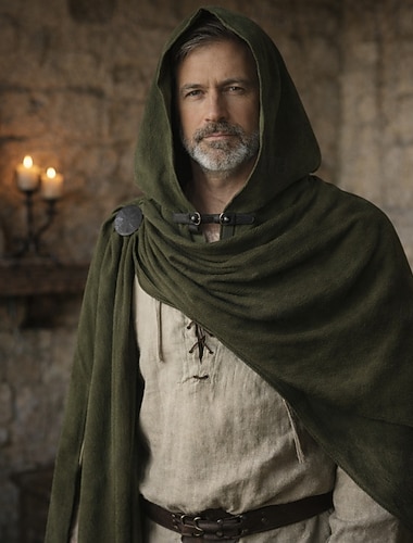  Rétro Vintage Médiéval Renaissance Cap Chevalier Ranger Déguisement Homme Halloween Carnaval Soirée Foire de la Renaissance Soirée à thème rétro Adultes Cape Toutes saisons