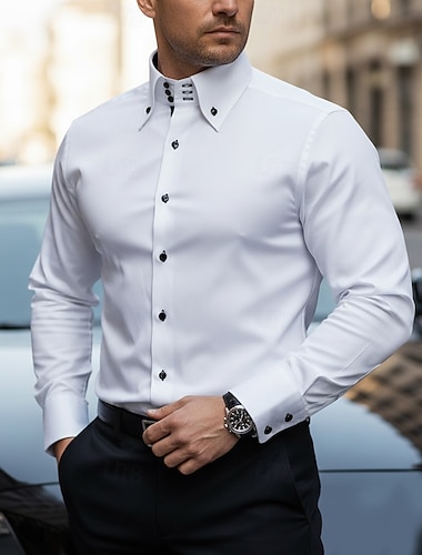  Herre Skjorte Spearpoint krageskjorte Dresskjorter Skjorte med knapp ned عادي Avslappet Daglig Svart Hvit Rød Mørk Marineblå Langermet Spredt krage Vår Vår & Vinter Klær Knapp ned
