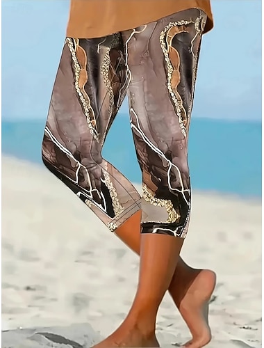  Femmes Pantalon capri Leggings Vacances Hawaïen Élégant Longueur Genou Taille moyenne Graphique Géométrique Imprimé Confort Élastique Extérieur Vacances Formel Chameau Rouge Été Printemps Automne
