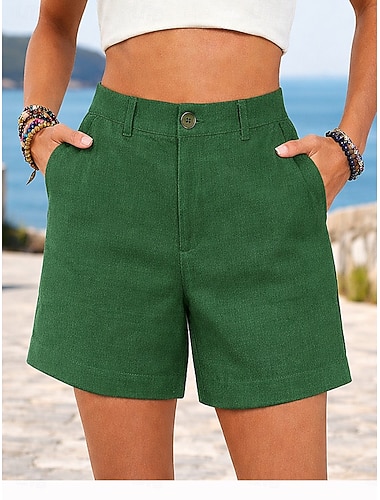  Damskie Sztuczna bawełna len Typu Chino Szorty Letnie szorty Urlop Moda Moda miejska Krótki Wysoka talia Równina Kieszeń Wygodne Miękka Wygodny Nieelastyczny Na zewnątrz Ulica Czarny Biały Żółty