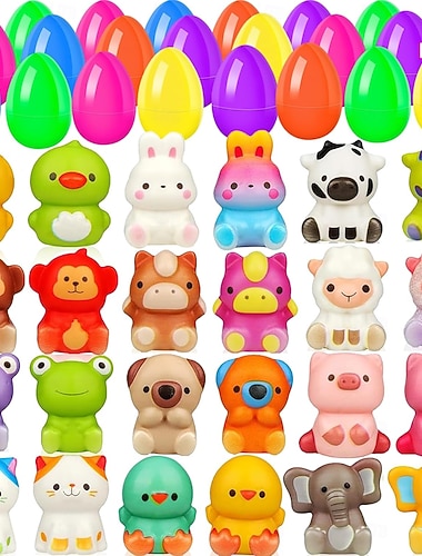  24er-Packung mit langsam aufsteigenden, knautschigen Ostereiern gefüllt, bunte Knautsch-Ostereierfüllung in großen Mengen für Kinder, Kleinkinder, Teenager, Jungen und Mädchen, Osterkorbfüllung,