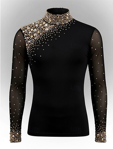 Kunstschaatstopje Voor heren Schaatsen Tops Zwart Lapwerk Rekbaar Opleiding Wedstrijd Kunstschaatskleding Klassiek Kristal / Bergkristal Lange mouw Schaatsen Kunstschaatsen
