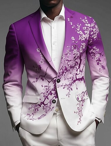  رجالي طباعة زهور جاكيت بليزر معطف موضة مريح متنفس فني كاجوال مناسب للبس اليومي رسمي ملابس الحفلات والسهرات طباعة ثلاثية الأبعاد Buttons متعدد الجيب الربيع خريف & شتاء حز كم طويل أزرق أحمر أرجواني