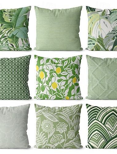  Fodera per cuscino decorativo in lino con motivo a foglie verdi di piante nordiche, per divano letto, testiera, auto e cuscino per il pisolino