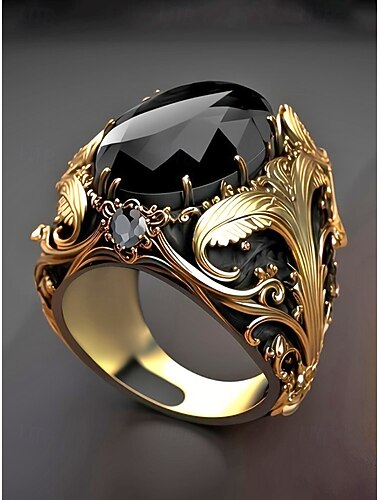  anello da uomo in stile vintage da corte reale, materiale in lega con pietra preziosa nera, perfetto per matrimoni e feste