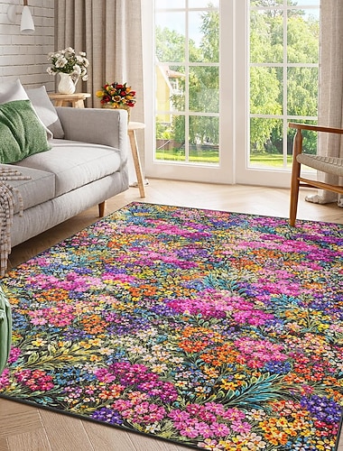  Tapis à motifs floraux colorés pour salon, chambre, bureau, décoration intérieure. Antidérapant, facile à nettoyer, doux et résistant.