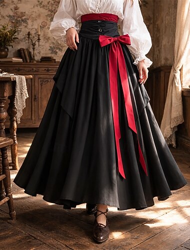  Victoriaans Middeleeuws Renaissance Over de knie Rok Piraat Effen Kleur A-lijn Kostuum Dames Piraat Halloween Carnaval Renaissance beurs LARP Volwassenen Rok Alle seizoenen