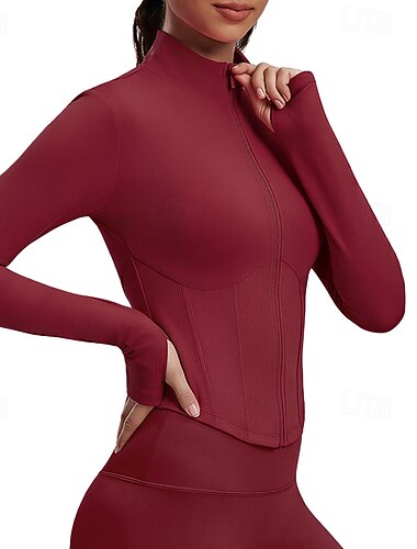  Damen Einfarbig Laufjacke Outdoorjacke Sportjacke Sommer Frühling Herbst Vollreißverschluss Schlank Langarm Schnelltrocknend Leicht Elastisch Atmungsaktiv Fitnessstudio Laufen Übung Schwarz Weiß Rote