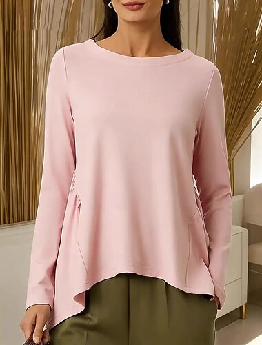  Dames T-shirt T-shirts Effen Kleur Grafisch Effen Elegant Vintage Modieus Lange mouw Strakke ronde hals Ronde hals Lange tops Dagelijks Sport Weekend Licht Blauw Koffie bruin Blozend Roze Groen Zomer