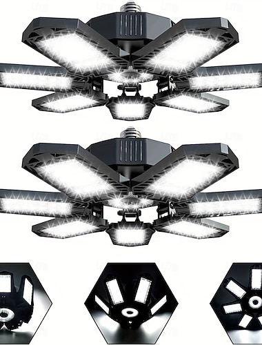  LED-garasjelyspære med 6500k høylysstyrke i taket, 7+1 deformerbare paneler, egnet for kjeller, låve, vaskerom og lagerrom