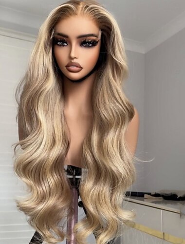  人毛 5x5の閉鎖 13x4レースフロント かつら ミドル部 ブラジリアンヘア ウェーブ ブロンド マルチカラー かつら 150％ 180％ 髪の毛の密度 ベビーヘアで オンブレヘア ハイライト / バレイヤージュヘア ナチュラルヘアライン 100% バージン 用途 女性 ロング 人毛レースウィッグ
