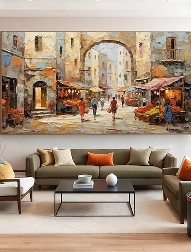  Handgemaltes Ölgemälde auf Leinwand, Wandkunst, Dekoration, Architektur, Straßenansicht, für die Heimdekoration, gerollt, rahmenlos, ungespannt