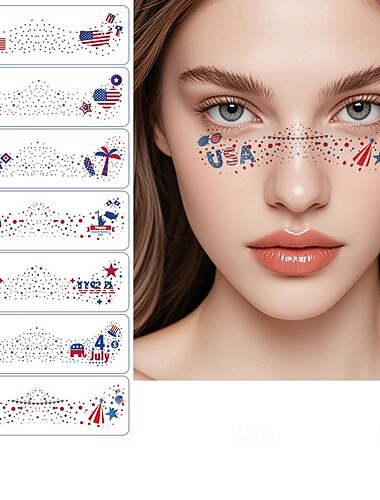  30 stuks Amerikaanse Onafhankelijkheidsdag ster vlag sprankelende roze gezichtsstickers, vergulde nachtlampje tattoo stickers, doe-het-zelf rood, wit en blauwe festivalstickers