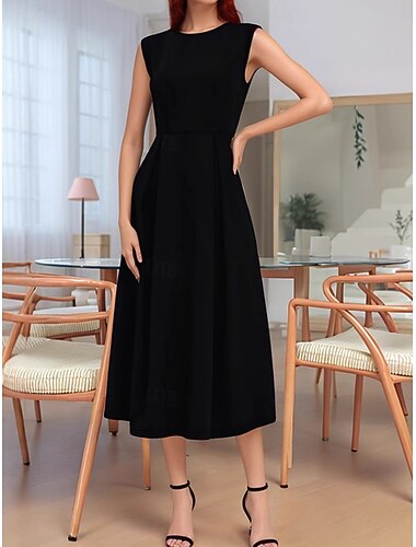  Damen Midikleid A Linie Kleid Sommerkleid Lässig Täglich Normale Passform Einfach Kurzarm V Ausschnitt Schwarz Sommer Frühling