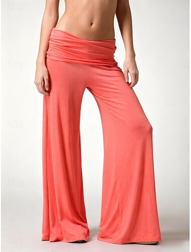  Dame Bred Bukseben kinesisk Ferie Mote Gatemote Full lengde Høy Midje عادي comfy Komfort Myk Elastisk utendørs Gate Oransje Sommer Vår Høst Løstsittende