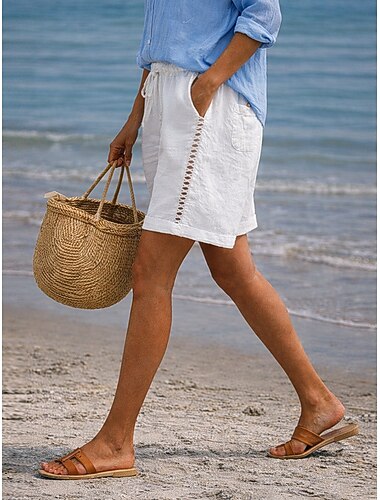  Dámské Široké nohavice Kraťasy Letní šortky 100% Bawełna Módní Krátký Přírodní Bez vzoru Boční kapsy Vystřižený Pohodlné Neelastické Dovolená Tmavě šedá Bílá Khaki Světle šedá Léto Jaro Podzim Běžný