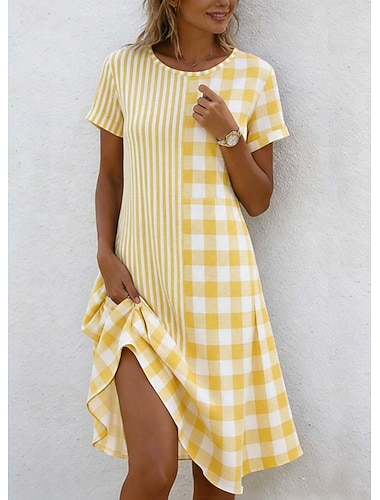  Damen Minikleid Sommerkleid T-Shirt-Kleid A Linie Kleid Urlaub Lässig Strand Outdoor Strand Ausgehen Normale Passform Blumen Grafik Kurzarm Rundhalsausschnitt Goldrute Gelb / Weiß Sommer Frühling