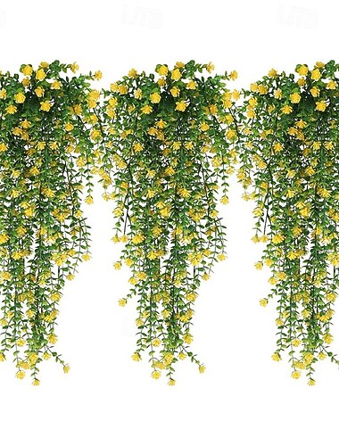  9 stk utendørs kunstige hengeplanter, falsk hengeplante av slyngplante, imiterte eukalyptusblader, grønne slyngplanter, kunstige planter, grønne planter til jungeltemafest, bryllupsdekorasjon