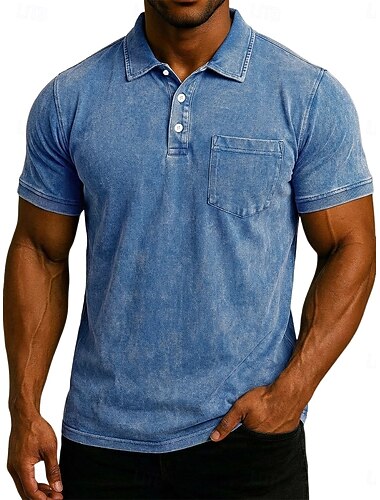  Herren Acid-Wash-Shirt Baumwoll-Poloshirt Lässig Ferien Revers Gerippter Polokragen Kurzarm Vintage Mode Einfach Jahrgang Sommer Frühling Ganzjahres Normale Passform Schwarz Hellgrün Rosa Marineblau