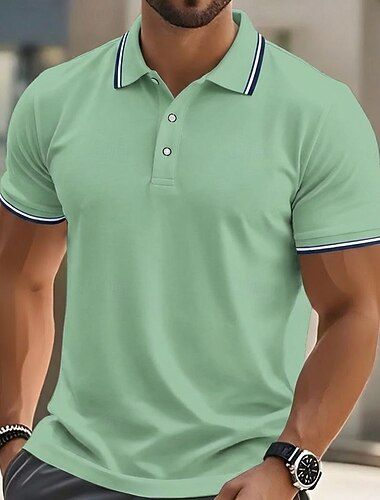  Herren Golfshirt Piqué-Poloshirt Lässig Geschäft Gerippter Polokragen Kurzarm Mode Basic Einfarbig Einfach Knöpfe Sommer Frühling Frühling & Herbst Normale Passform Meerblau Schwarz Weiß Hellgrün