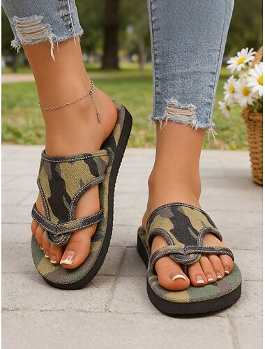  Lichtgewicht dames slippers met camouflageprint - antislip, casual zomersandalen voor stranduitjes, kamperen en dagelijkse boodschappen.