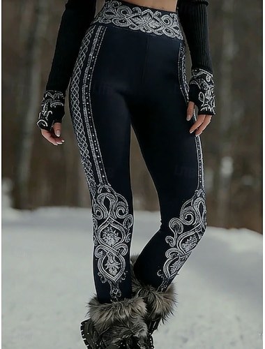  Dame Leggings Ferie Årgang Etnisk stil Full lengde Høy Midje Grafisk Geometrisk Myk Bekvem Elastisk Daglig Hjem utendørs Vin Svart Navyblå Grønn Sommer Vår Høst Vinter Slank Fasong