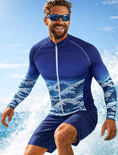  Miesten Keskipaksu Ihottumissuoja Uimapaita Geometrinen Kaltevuus UPF50+ UV suoja Nopea kuivuminen Pitkähihainen Uima-asut Rash guard -suojapaita Lainelautailu Melonta Hiekkaranta Kesä