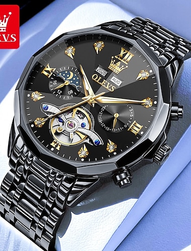  olevs 6621 férfi karóra eredeti márkájú automata mechanikus üzleti karóra vízálló világító öröknaptár holdfázis rozsdamentes acél órák