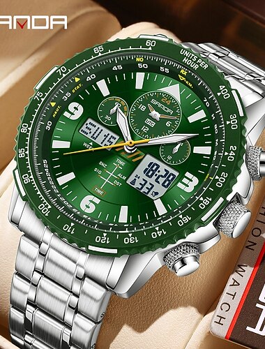  SANDA 男性 デジタルウォッチ 贅沢 屋外 ファッション 光る ストップウォッチ 目覚まし時計 カレンダー ステンレス 腕時計