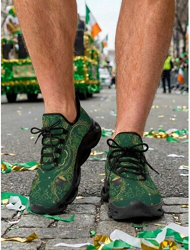  Grüne Herren-Sneaker mit Paisleymuster zum St. Patrick's Day – trendige Sportschuhe mit bequemer, luftgepolsterter Plateausohle, perfekt für Paraden &festliche Veranstaltungen