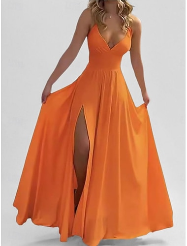  Damskie Sukienka maxi Sukienka na studniówkę Sukienka na imprezę Sukienka koktajlowa Sukienka na ramiączkach Moda Gorący Nowoczesny Na zewnątrz Urlop Impreza Regularny Równina Bez rękawów W serek