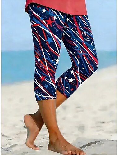  Dames Capri broeken Leggings Vakantie Vintage Modieus Kuitlengte Hoge taillePantsAmerikaanse Onafhankelijkheidsdag Grafisch Vlag Opdrukken Afdrukken Comfort Zacht Ademend Rekbaar Casual Dagelijks