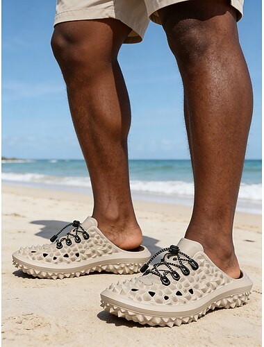  Sandales beiges pour hommes, faciles à enfiler, modèle léger idéal pour les vacances à la plage et les activités de plein air