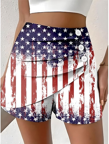  Dia da Independência Calças Chinos Femininas Shorts Patrióticas Férias Vintage Casuais Curta Cintura Alta Calças Gráficos Bandeira Pregueada Camadas Conforto Não Elástico Uso Diário Ao Ar Livre