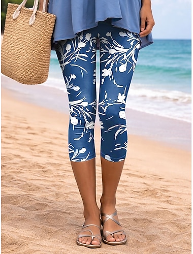  Damen Leggings Urlaub Vintage Mode Capris Hohe Taille Blumen Grafik Drucken Komfort Weich Atmungsaktiv Dehnbar Lässig Täglich Büro Blau Purpur Braun Grün Sommer Frühling Schmale Passform