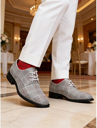  Herresko i imitert skinn med rutete mønstre, trendy og komfortable for bryllupsfester