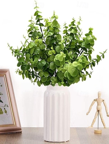  4 pezzi di steli di eucalipto artificiali, foglie di eucalipto finte, steli di eucalipto finti, rami di verde finto al tatto, per centrotavola di bouquet di fiori da matrimonio, decorazione per