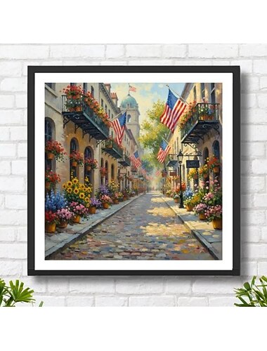  Amerika 250 Jahre, handgemaltes Ölgemälde auf Leinwand, Wandkunst, Dekoration, Architektur, Straßenansicht, für die Heimdekoration, gerollt, rahmenlos, ungespannt