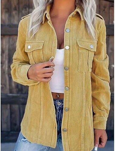  Mujer Chaqueta de Pana Chaqueta casual Cómodo Cremallera Bolsillo Botones Vintage Casual Plano Exterior Ropa Cotidiana Fin de semana Regular Cuello Vuelto Ajuste regular Manga Larga Ropa de calle