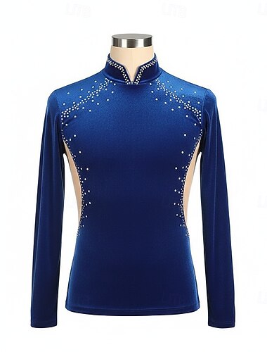  Kunstschaatstopje Voor heren Schaatsen Tops Marine Lapwerk Rekbaar Opleiding Wedstrijd Kunstschaatskleding Klassiek Kristal / Bergkristal Lange mouw Schaatsen Kunstschaatsen