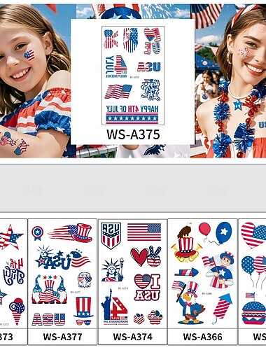  10/20 ark tatoveringsklistremerker til amerikansk uavhengighetsdag på lager engros flaggfeiring fest ansiktssminke dekorasjon tatoveringsklistremerker