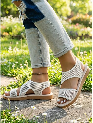  Witte, ademende mesh casual sandalen voor dames - lichtgewicht zomerschoenen voor dames, ideaal voor dagelijks gebruik, reizen, tuinwandelingen, stranduitjes en ontspannen buitenactiviteiten.