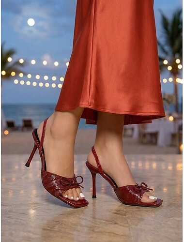  Elegante kanten sandalen met open teen, hak en strik voor dames, perfect voor tuinbruiloften, bruiloftsgasten en formele gelegenheden.